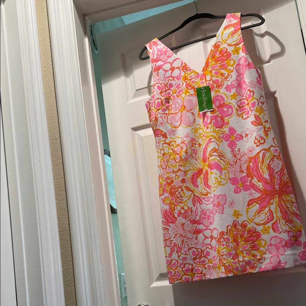 Lilly Pulitzer Bright Floral V-Neck Shift Dress in Pink & Yellow